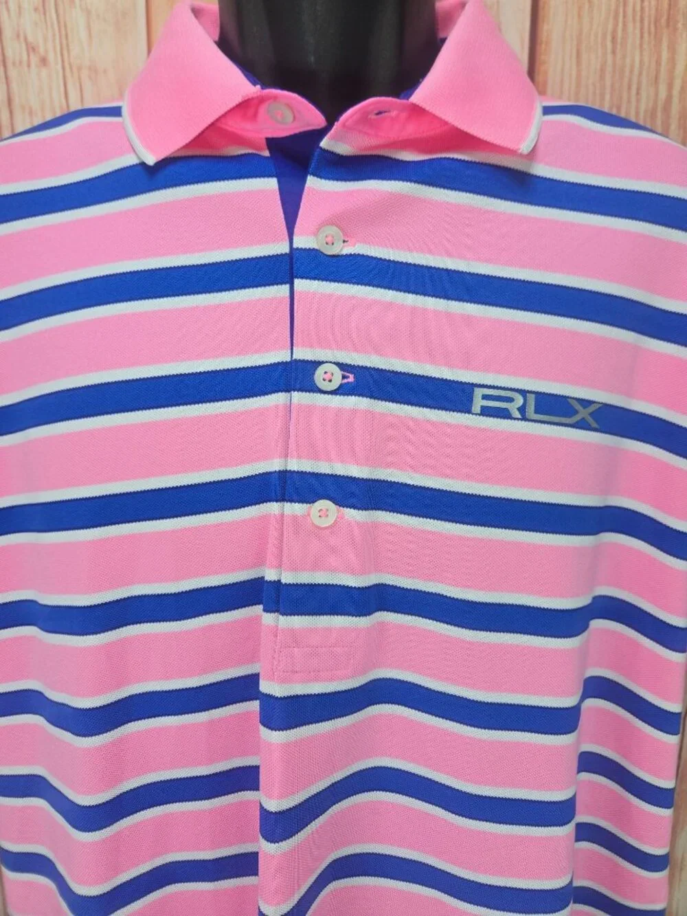 RLX Ralph Lauren Mens Pink Striped Polo Size Large